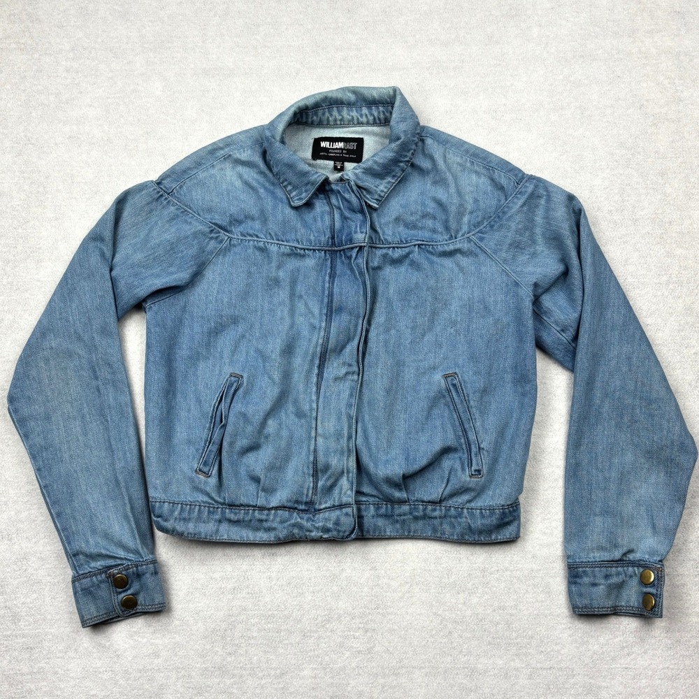 William Rast Western Denim Jacket Womens Medium Light Wash Bomber Cropped Zip M